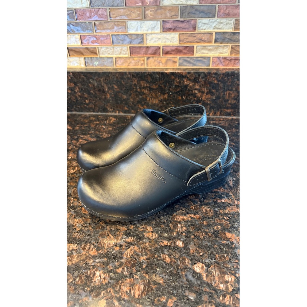 Sanita Clogs Women 39 Black Excellent Leather Slingback Professional Work Shoes